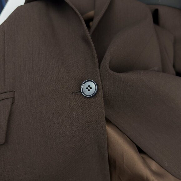 TARA JARMON Brown Wool Academia Leather Collar Chocolate Office Blazer Jacket 38 - Picture 8 of 8